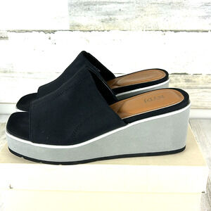 NYDJ Womens 8.5 Black Gray Rysa Canvas Fabric Platform Wedge Sandals NWT